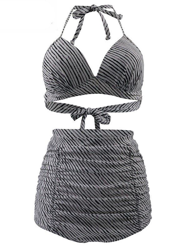 Randigt Bikiniset Med Snörning
