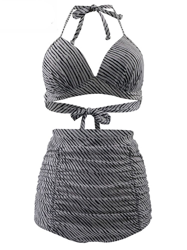 Randigt Bikiniset Med Snörning