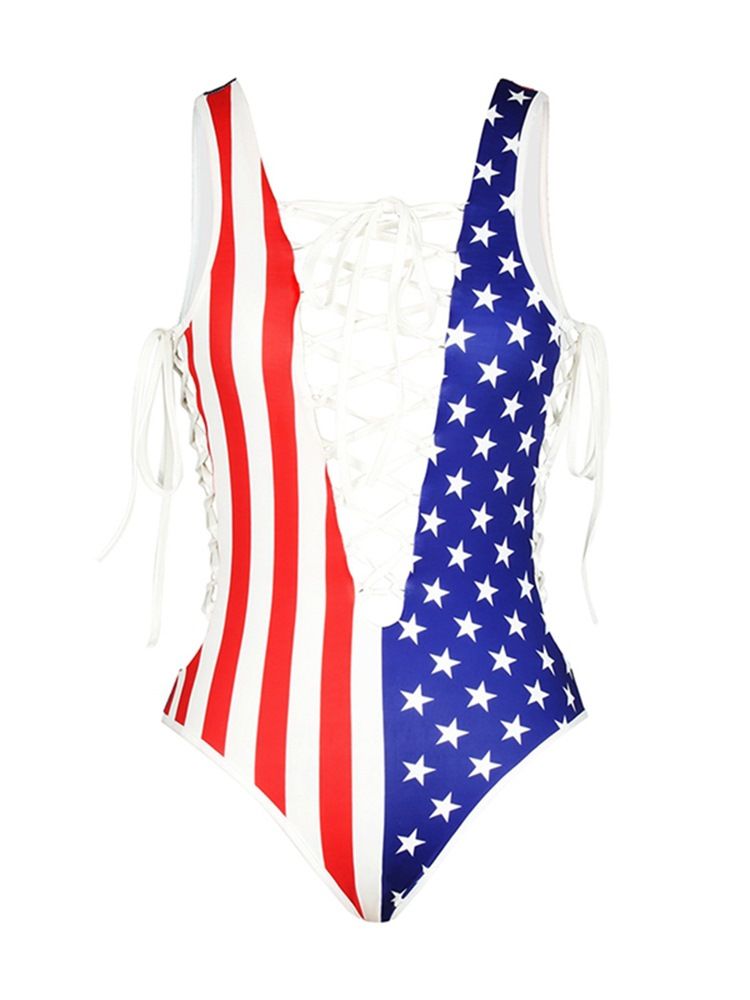 Sexig American Flag Print Ihåliga Badkläder