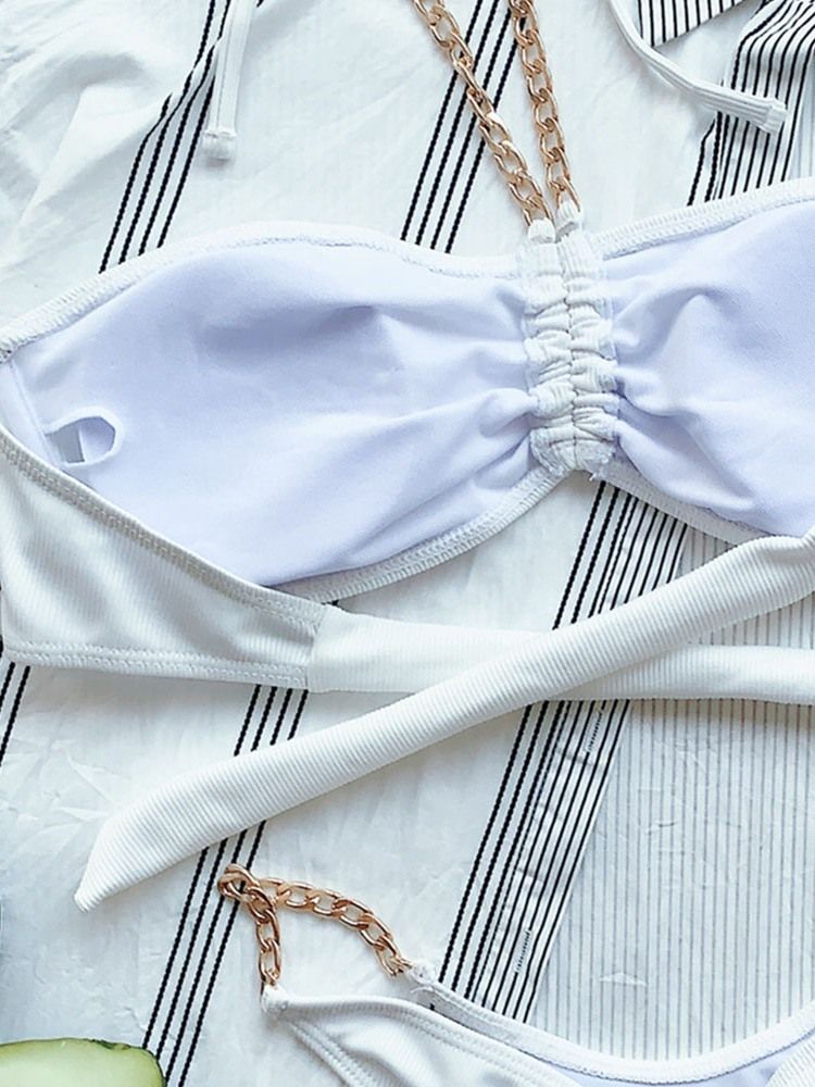 Sexig Enfärgad Badkläder Tankini-Set Med Snörning