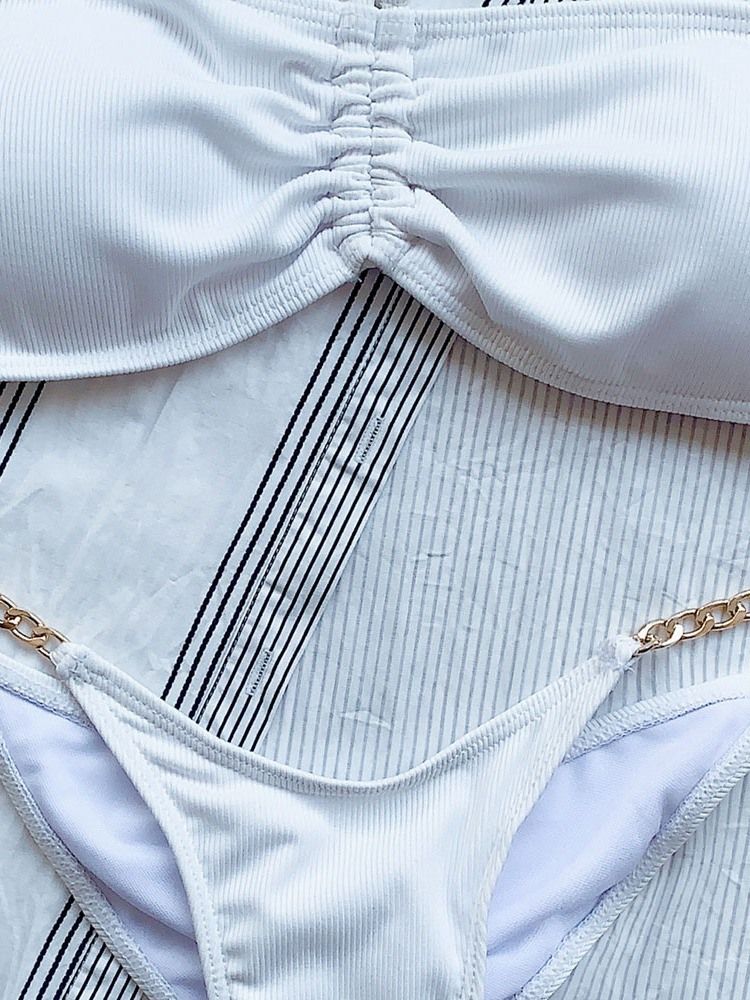 Sexig Enfärgad Badkläder Tankini-Set Med Snörning