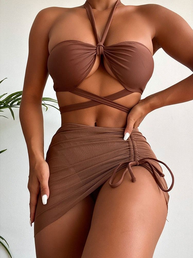 Sexig Tankini Set Dam Enfärgade Badkläder