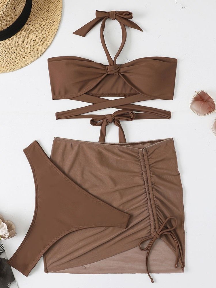 Sexig Tankini Set Dam Enfärgade Badkläder