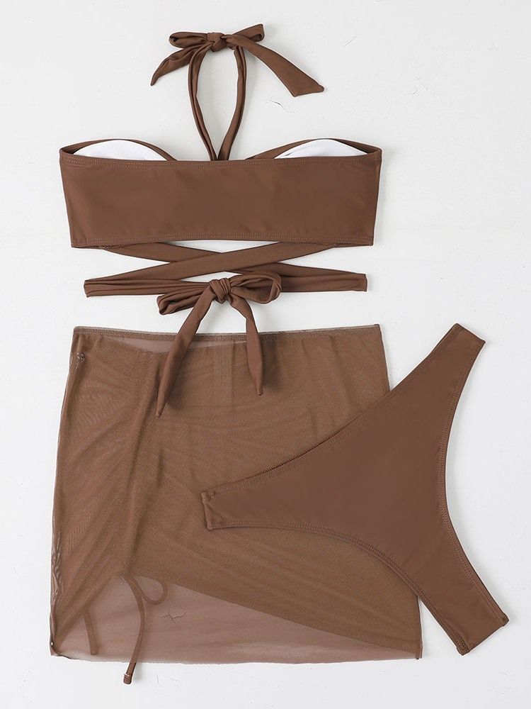 Sexig Tankini Set Dam Enfärgade Badkläder