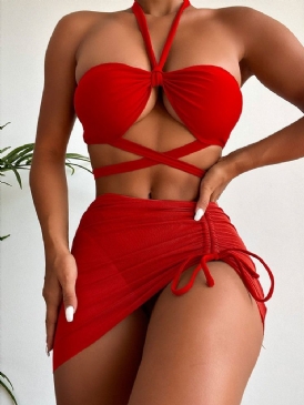 Sexig Tankini Set Dam Enfärgade Badkläder