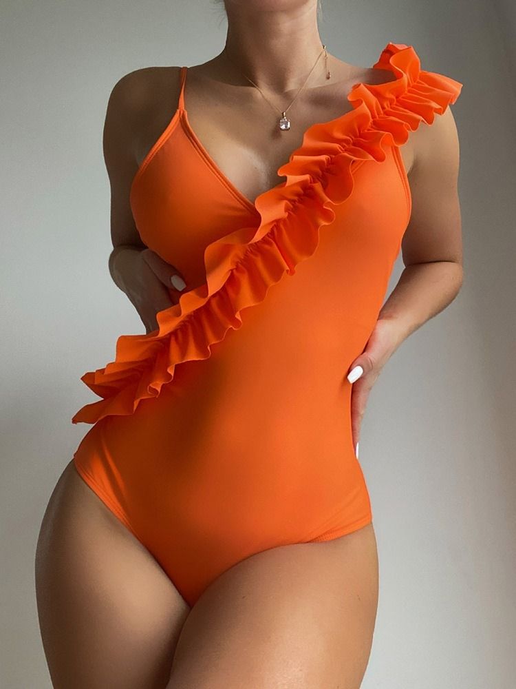 Sexiga One Piece Orange Badkläder