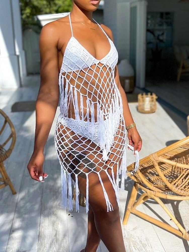 Tankini Set Tassel Plain Badkläder Strandkläder