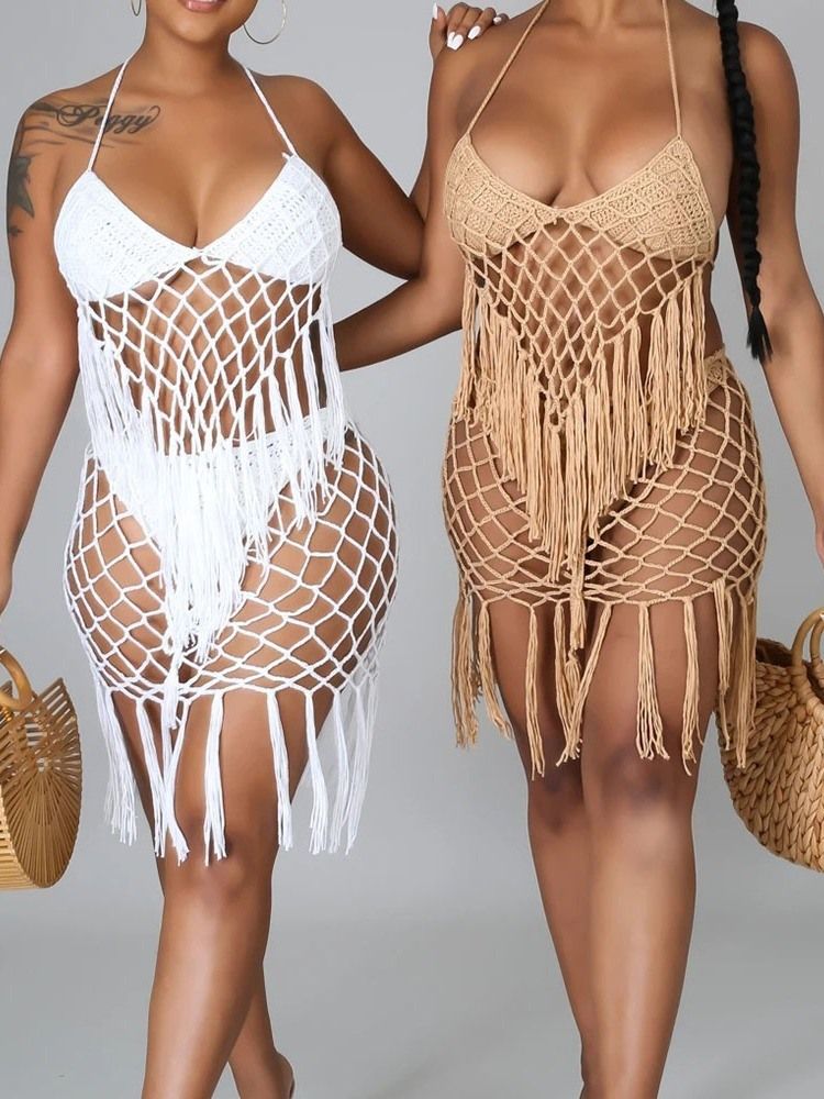 Tankini Set Tassel Plain Badkläder Strandkläder