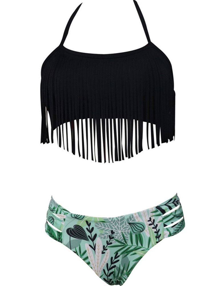 Tassel Tankini Set Med Stretchigt Tryck Sexig Baddräkt