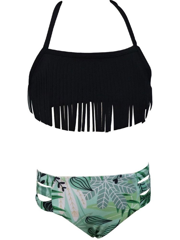Tassel Tankini Set Med Stretchigt Tryck Sexig Baddräkt