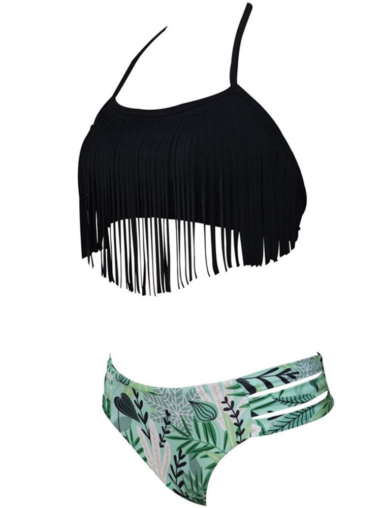 Tassel Tankini Set Med Stretchigt Tryck Sexig Baddräkt