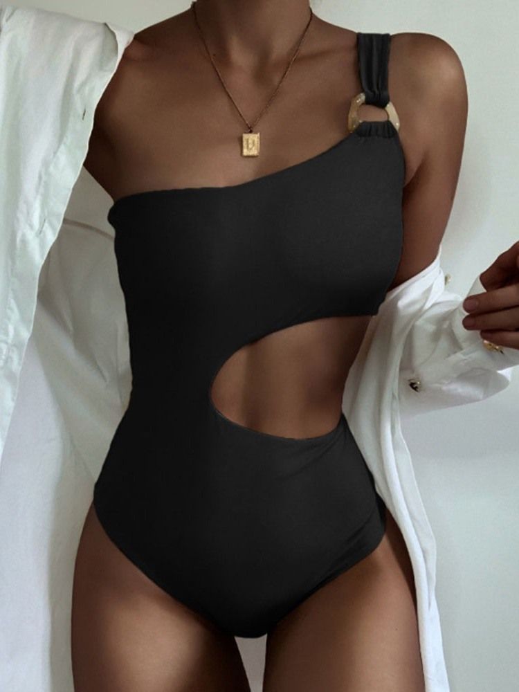Vanliga One Shoulder Sexiga One Piece Badkläder
