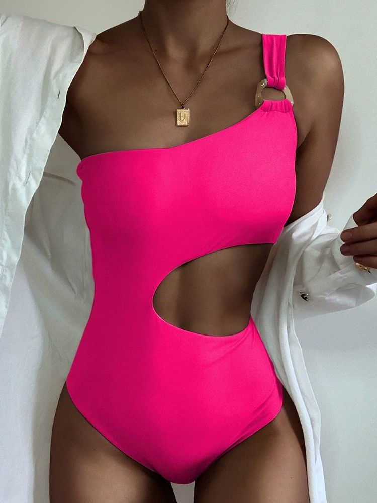 Vanliga One Shoulder Sexiga One Piece Badkläder