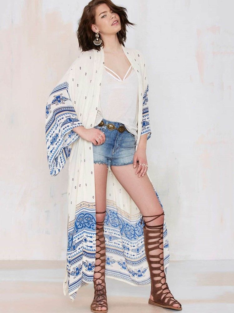 Vogue Blommig Geometriska Long Beach Cover Ups