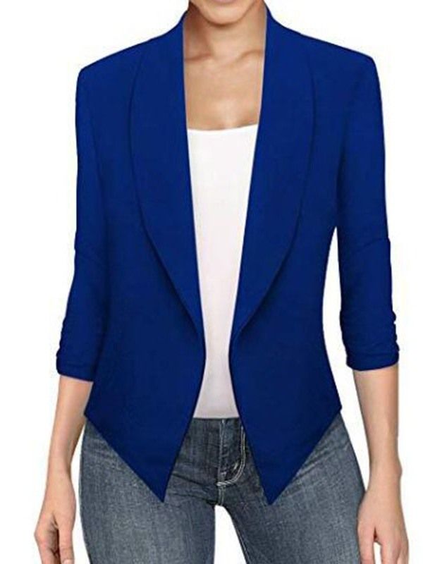 Asymmetrisk Lapel Långärmad Vanlig Office Lady Blazer