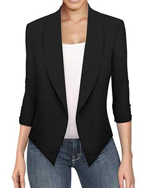 Asymmetrisk Lapel Långärmad Vanlig Office Lady Blazer