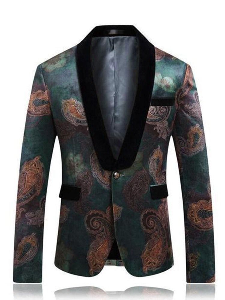 Blommig Tryckt En Knapp För Män Casual Retro Lapel Blazer