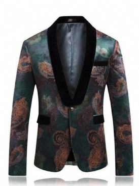 Blommig Tryckt En Knapp För Män Casual Retro Lapel Blazer