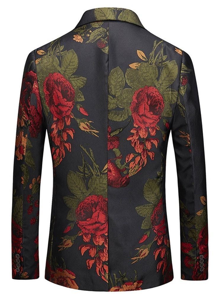Blommigt Tryck Med En Knapp Naggad Kavaj För Män Casual Ball Blazer