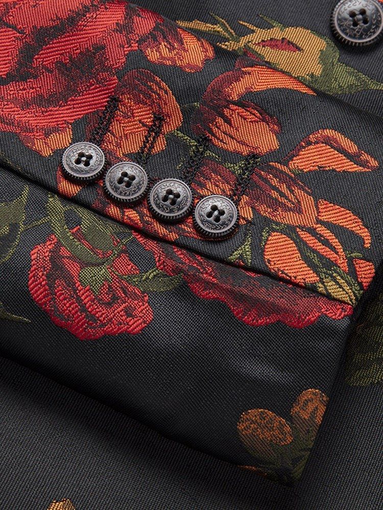 Blommigt Tryck Med En Knapp Naggad Kavaj För Män Casual Ball Blazer