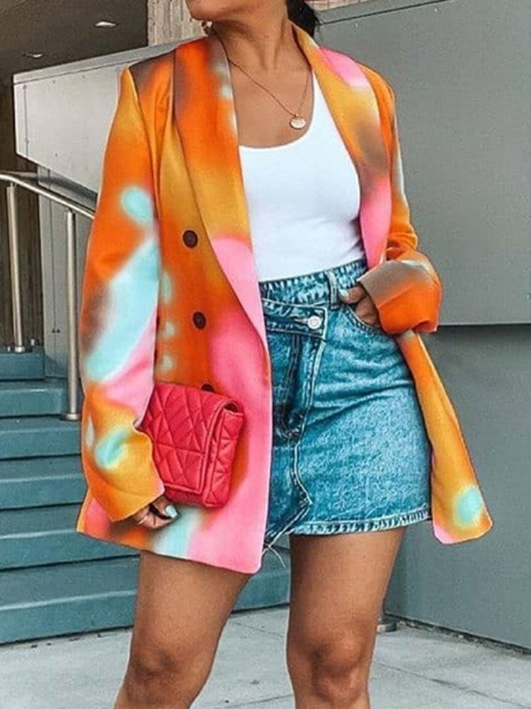 Color Block Dubbelknäppt Lapel Spring Vanlig Casual Blazer