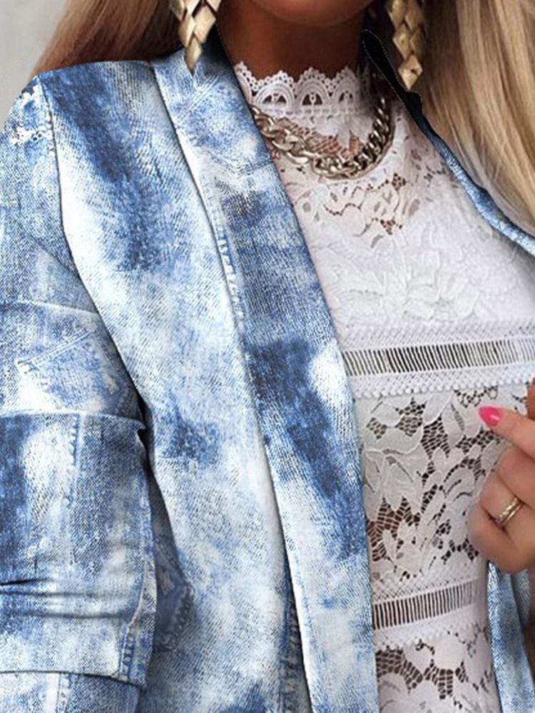Color Block Inslagna Naggslag Lapel Medellängd Vanlig Blazer För Kvinnor