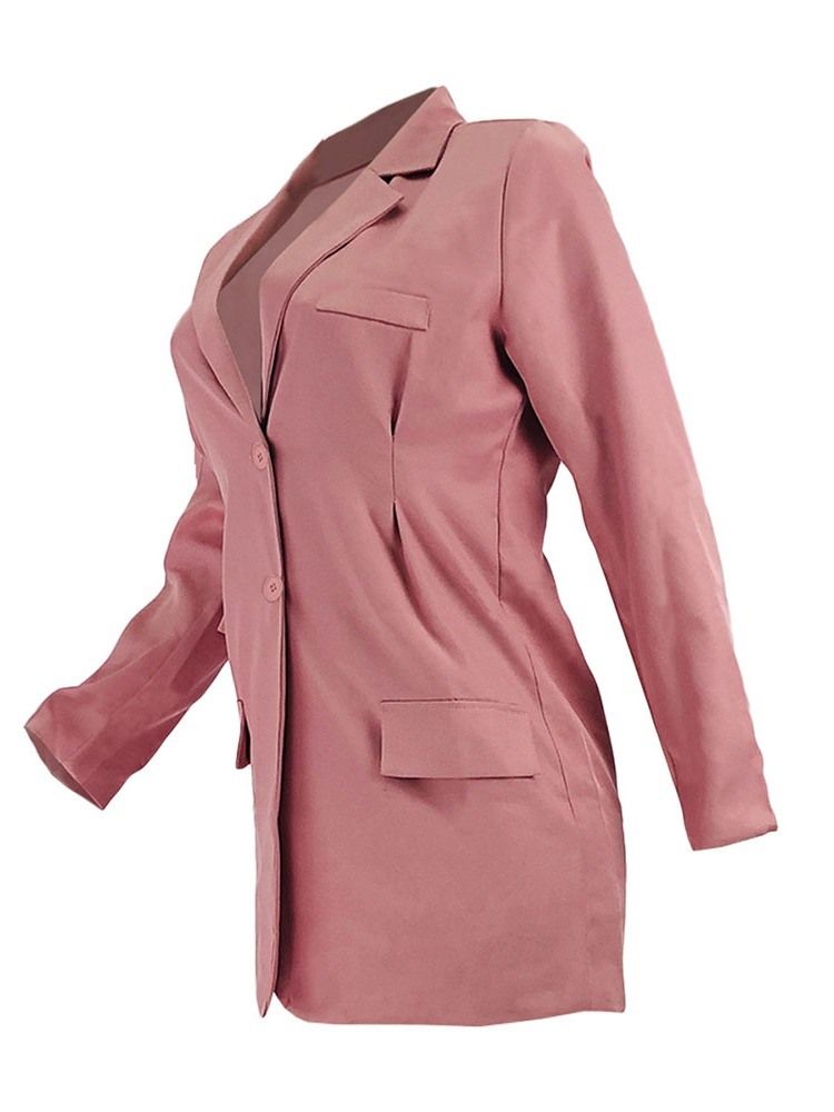 Enkelknäppt Långärmad Lapel Lapel Mellanlängd Fall Casual Blazer