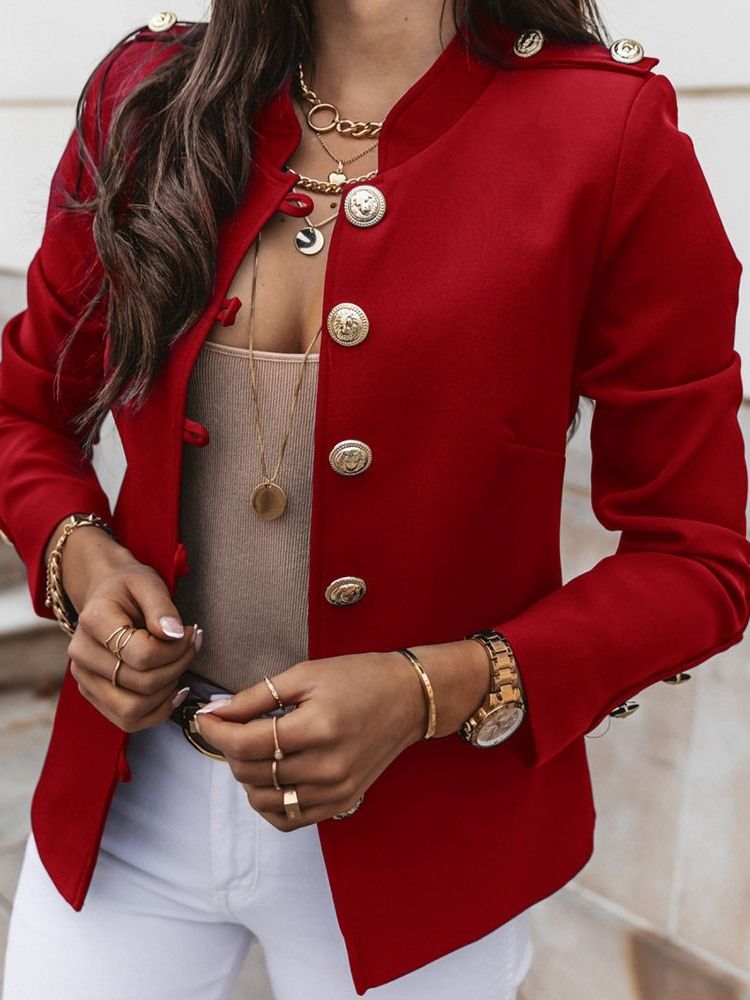 Enkelknäppt Långärmad Vanlig Standard Fall Casual Blazer För Kvinnor