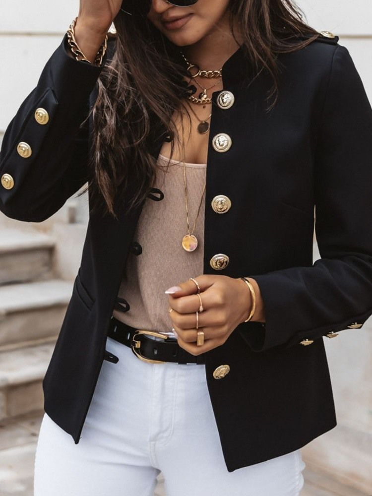 Enkelknäppt Långärmad Vanlig Standard Fall Casual Blazer För Kvinnor