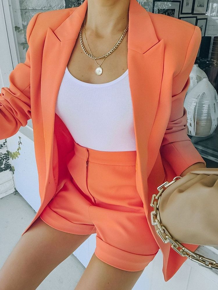 Enknapps Vanlig Långärmad Mellanlång Casual Blazer För Höst