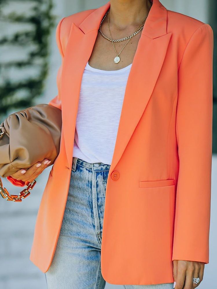 Enknapps Vanlig Långärmad Mellanlång Casual Blazer För Höst