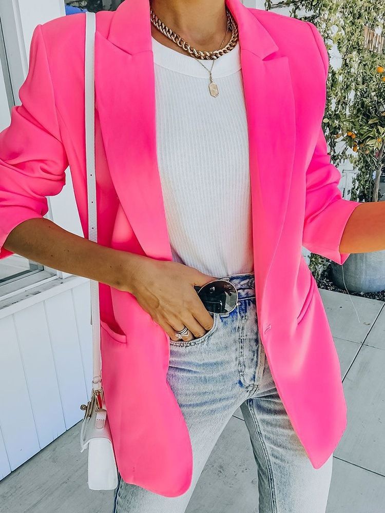 Enknapps Vanlig Långärmad Mellanlång Casual Blazer För Höst