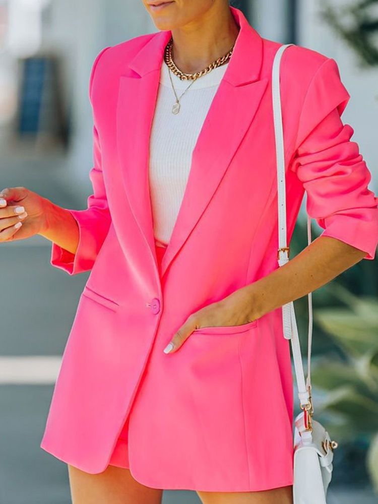 Enknapps Vanlig Långärmad Mellanlång Casual Blazer För Höst