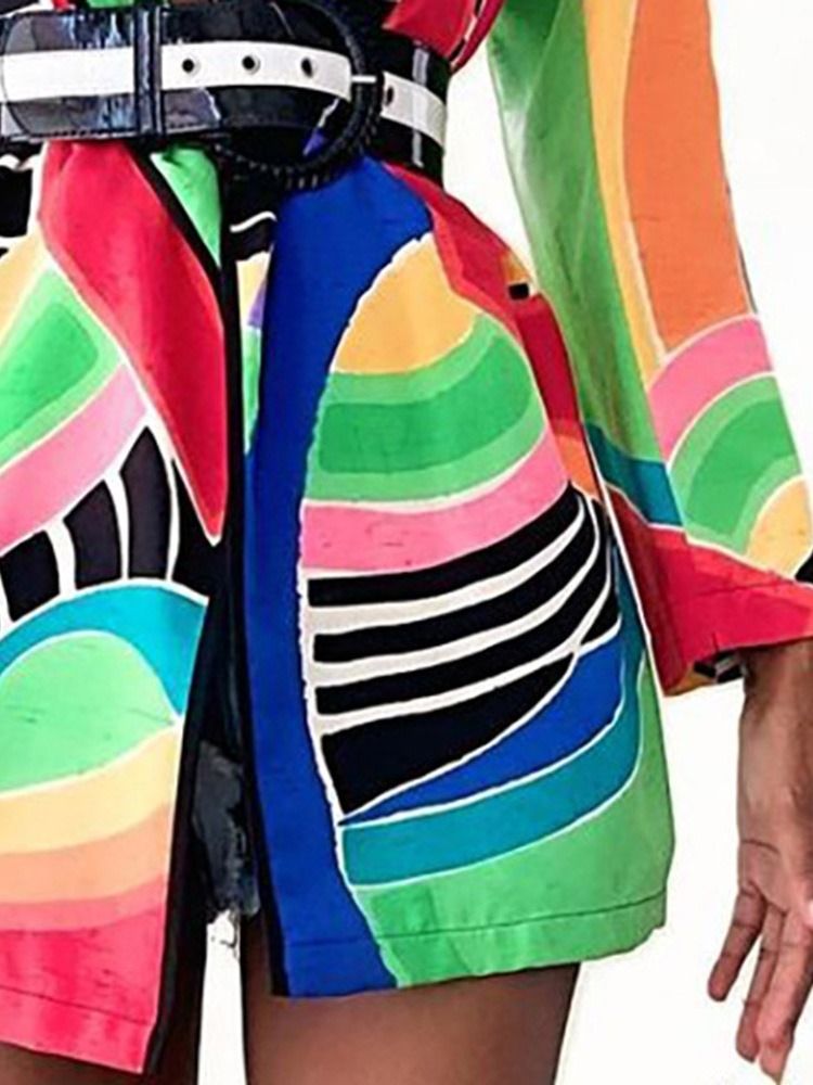 Färgblock Naggad Kavaj Långärmad Fjädermedellång Blazer
