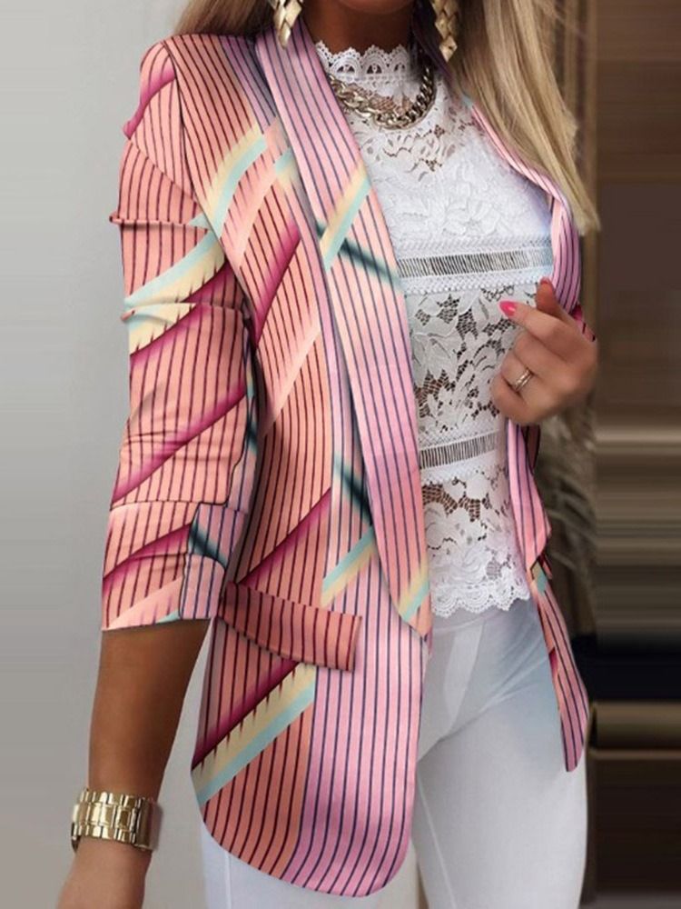 Fjärilstryck Lapel Lapel Långärmad Spring Mellanlängd Casual Blazer