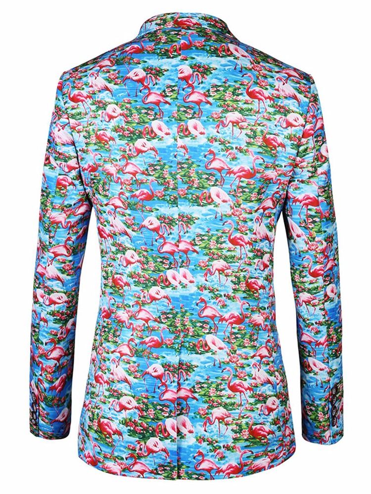 Flamingotryckt Color Block Slim Blazer För Män