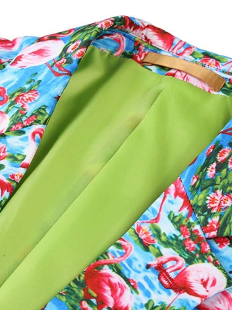Flamingotryckt Color Block Slim Blazer För Män