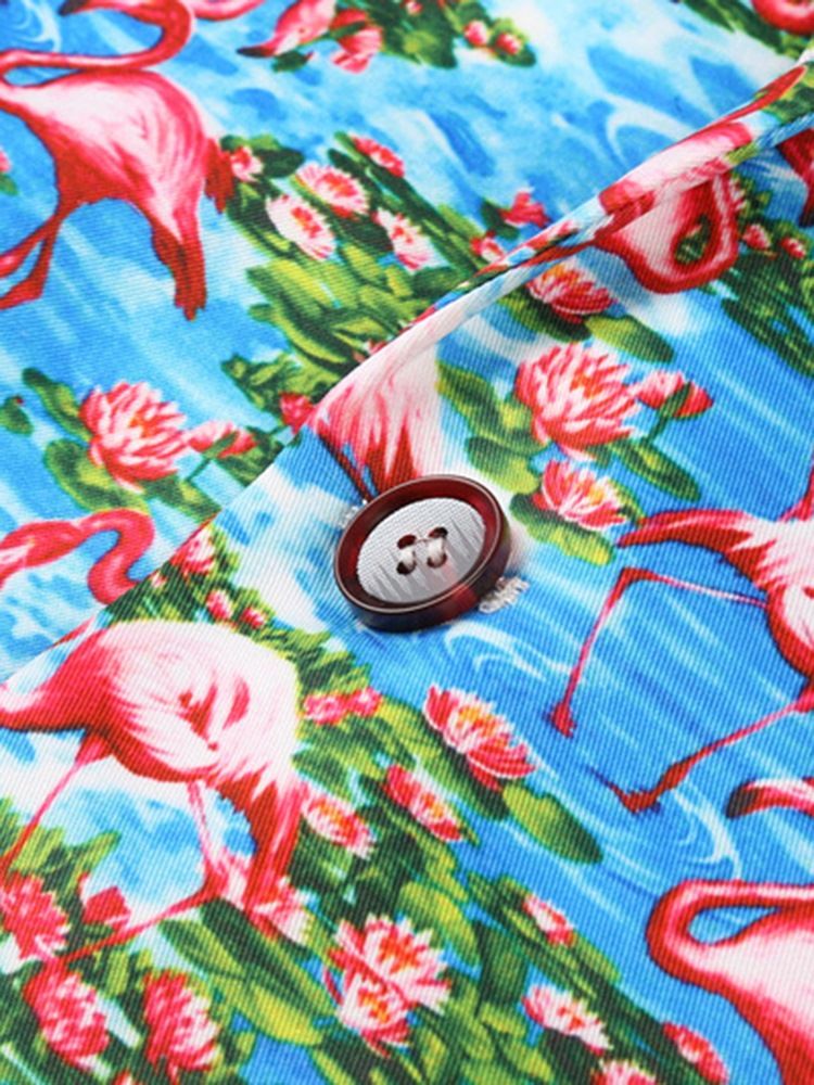 Flamingotryckt Color Block Slim Blazer För Män