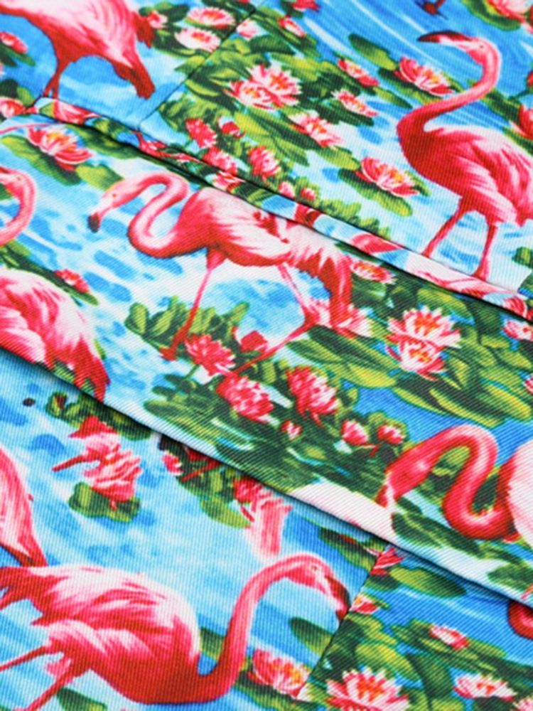 Flamingotryckt Color Block Slim Blazer För Män