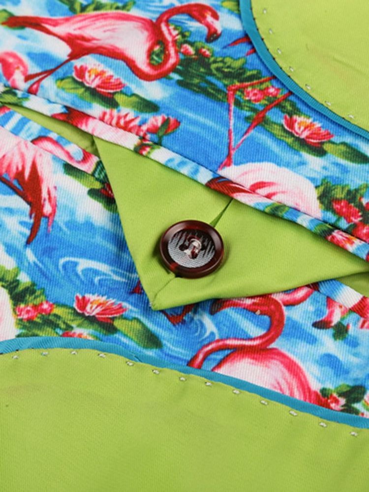 Flamingotryckt Color Block Slim Blazer För Män