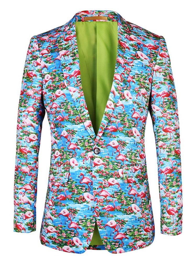 Flamingotryckt Color Block Slim Blazer För Män