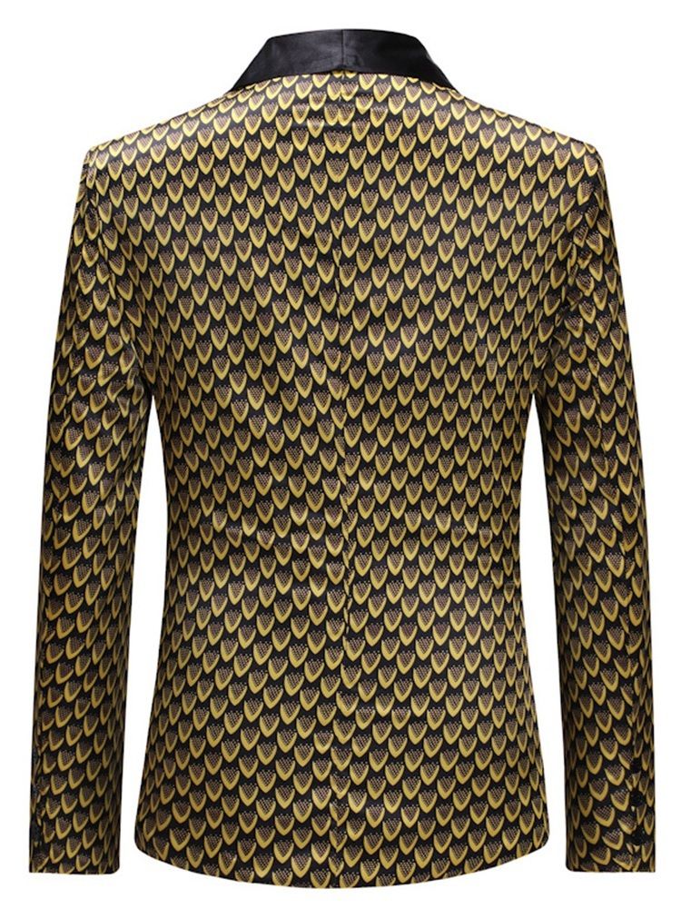 Gyllene Geometriskt Tryck Slim One Buttons Blazer För Män
