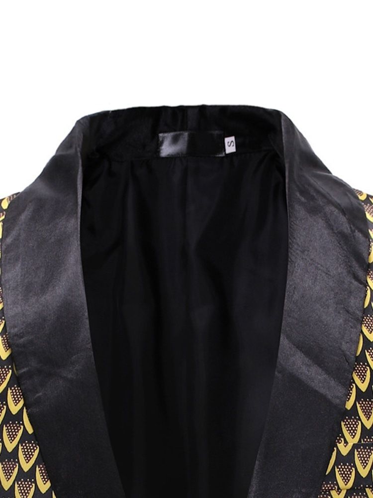 Gyllene Geometriskt Tryck Slim One Buttons Blazer För Män