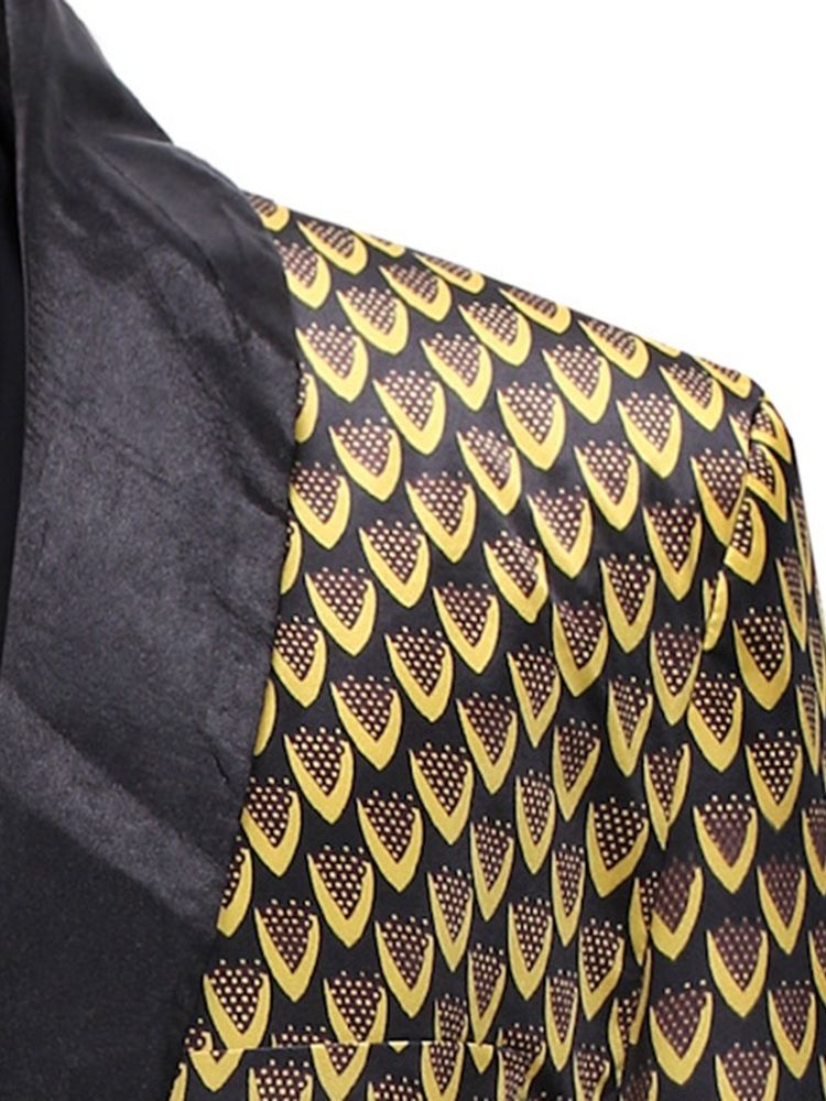 Gyllene Geometriskt Tryck Slim One Buttons Blazer För Män