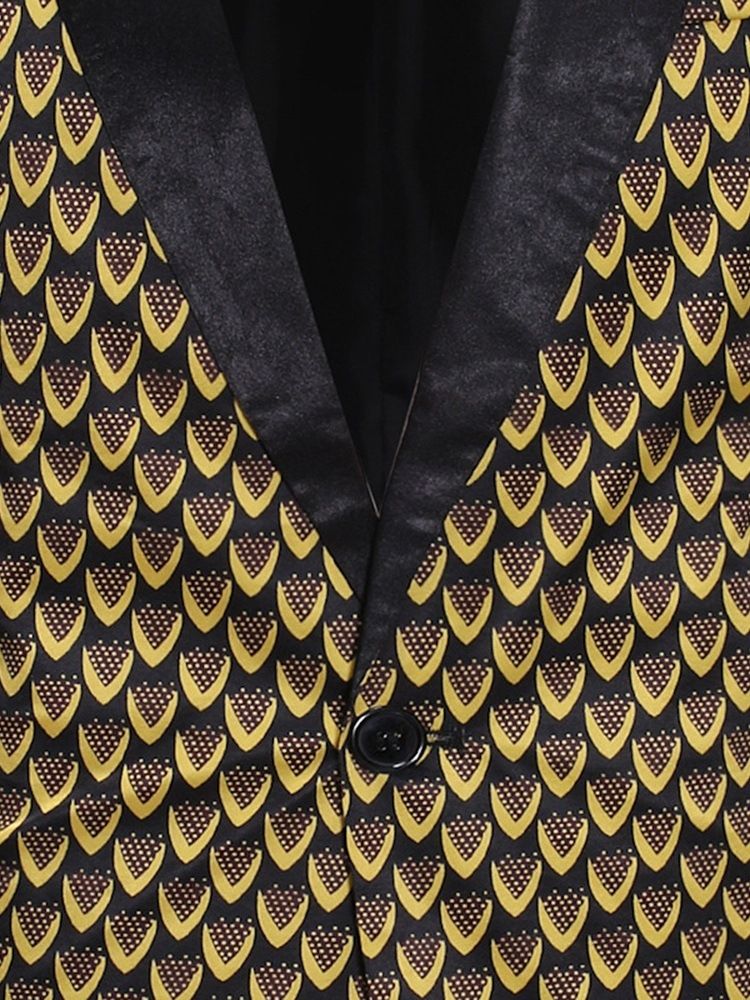 Gyllene Geometriskt Tryck Slim One Buttons Blazer För Män