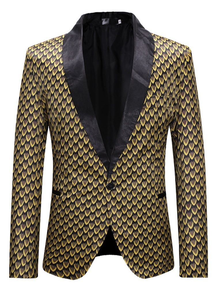 Gyllene Geometriskt Tryck Slim One Buttons Blazer För Män
