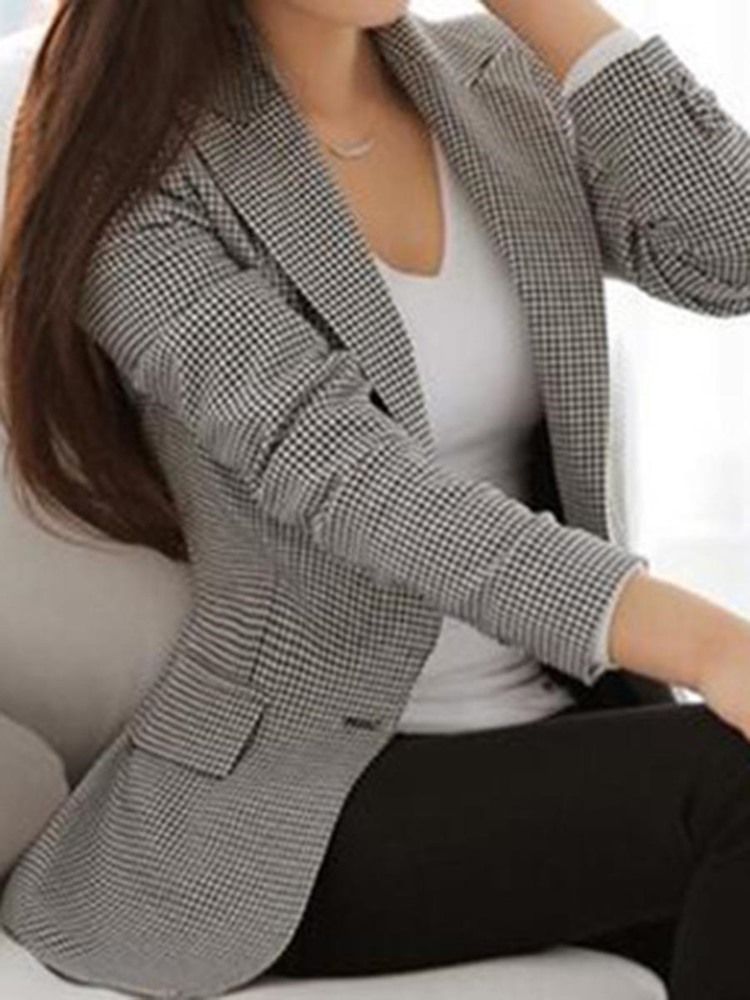 Houndstooth Blazer Damer Slim Houndstooth One Button Dam Blazer