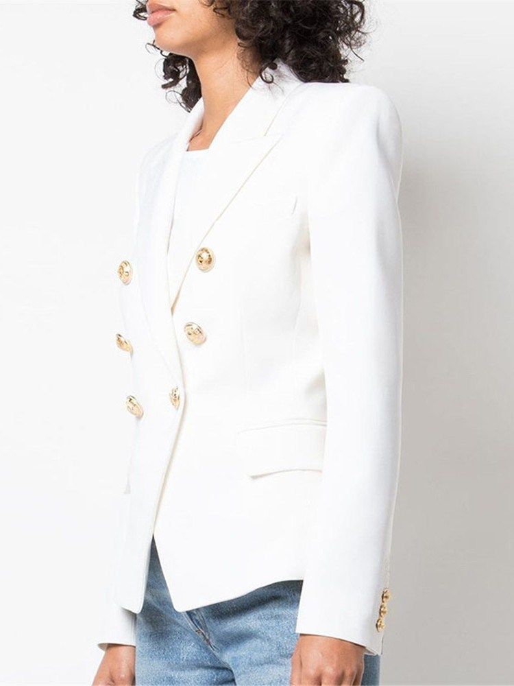 Houndstooth Dubbelknäppt Långärmad Standard Fall Casual Damblazer