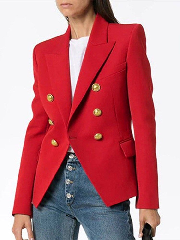 Houndstooth Dubbelknäppt Långärmad Standard Fall Casual Damblazer