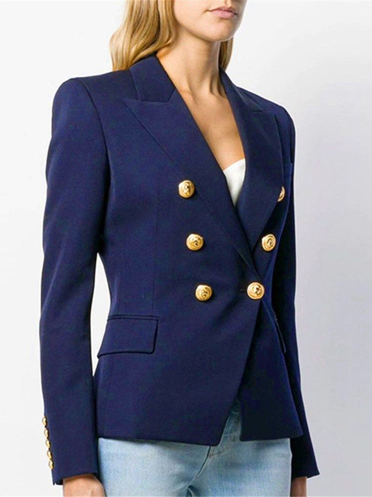 Houndstooth Dubbelknäppt Långärmad Standard Fall Casual Damblazer
